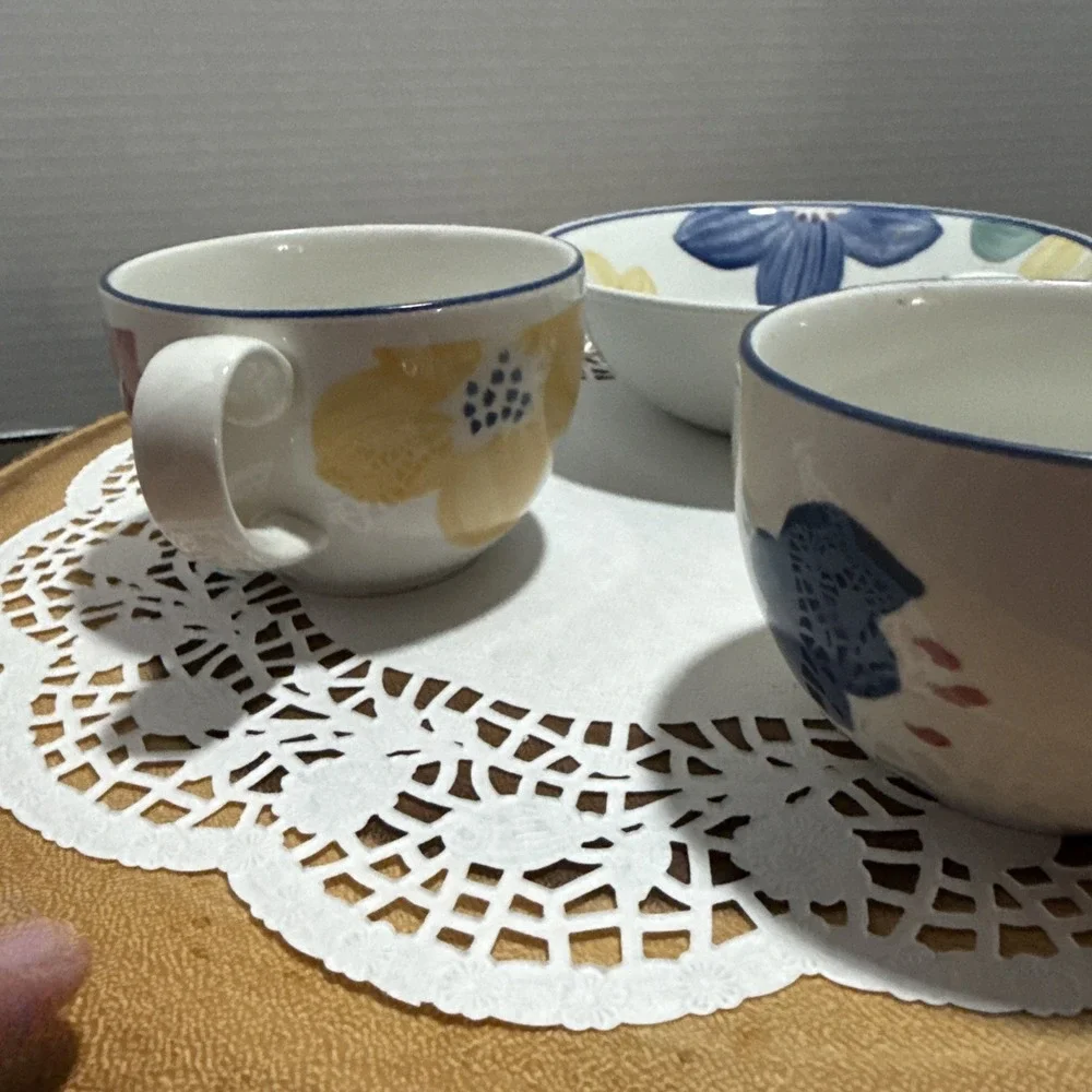 Johnson Bros England Floral 3 Pc Set 2 Cups 1 Cereal Soup Bowls Color Splash